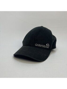 Y2K Quicksilver Flexfit Baseball Hat Black Sz L/XL Surfer / Skater 2000's Grunge